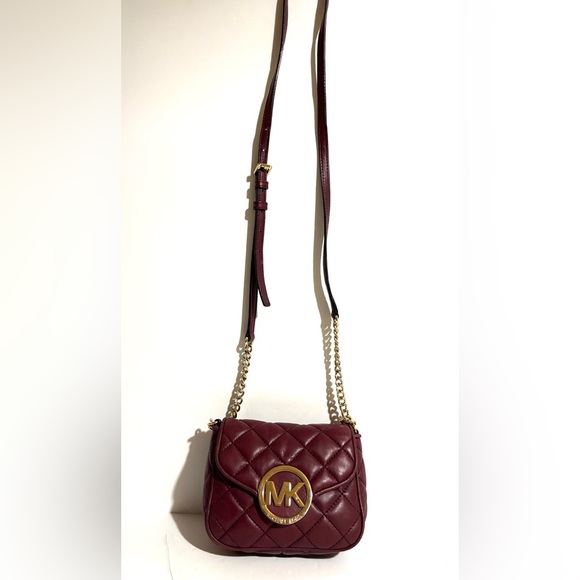 Michael Kors burgundy  and Gold Quilted Crossbody Bag - Picture 1 of 9